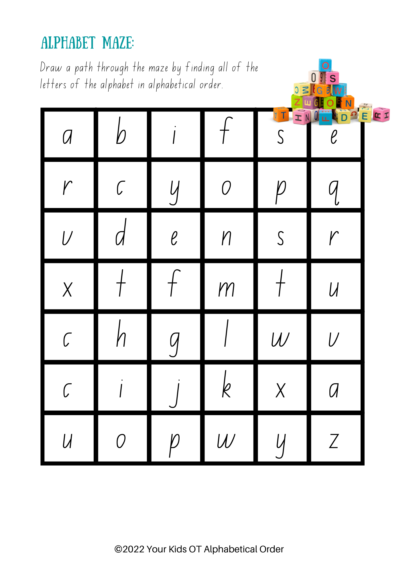 Lowercase Alphabetical Order Worksheets