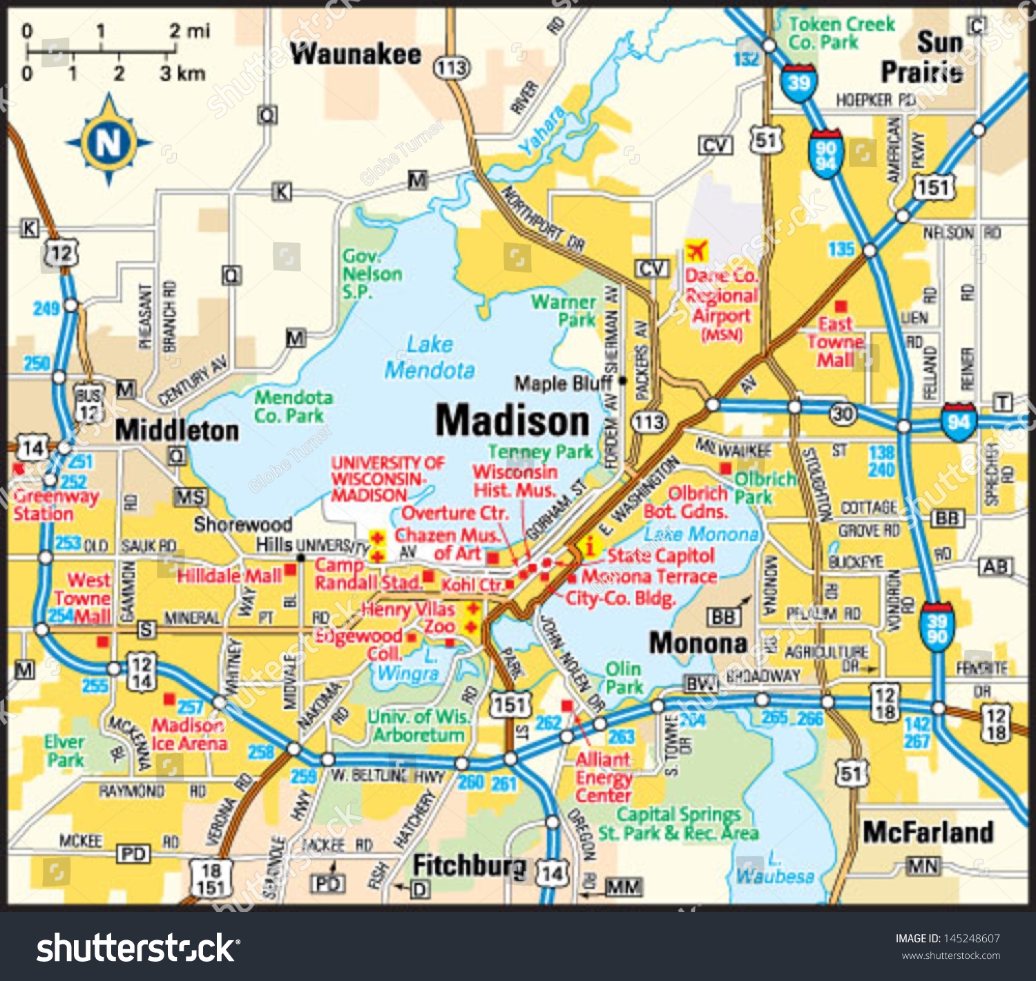 Madison Wisconsin Area Map Stock Vector Royalty Free 145248607 Shutterstock