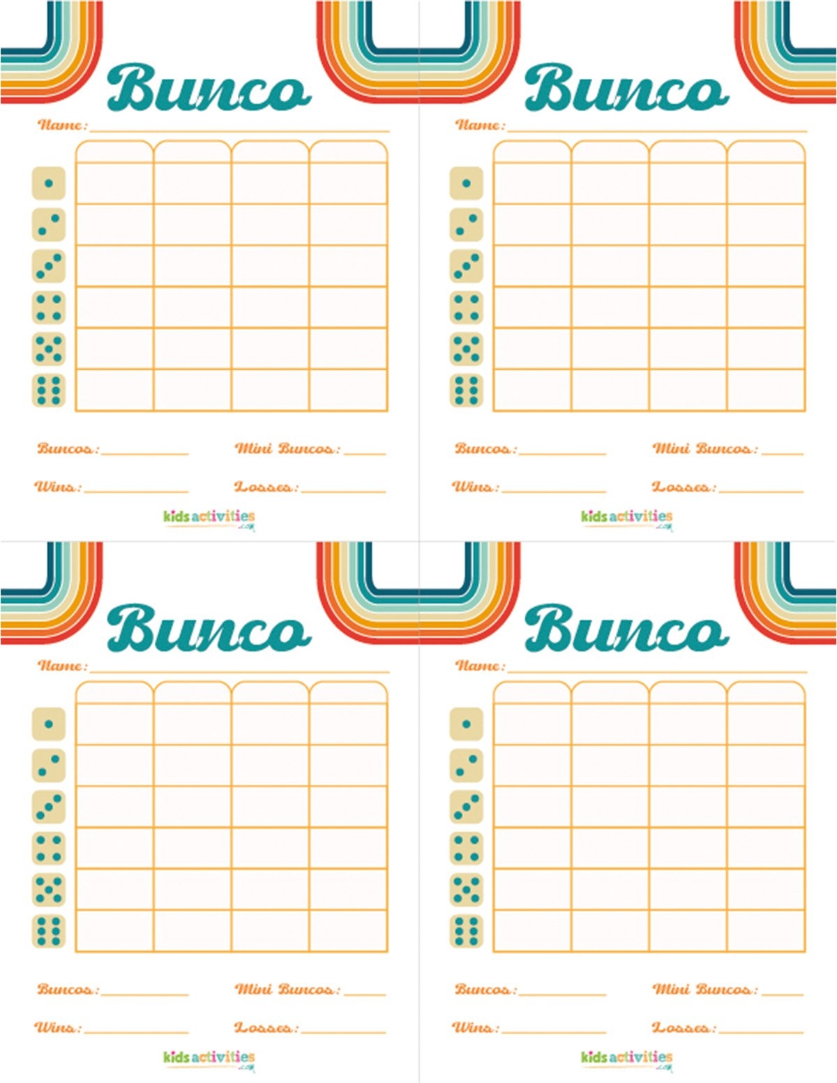 Printable Score Sheets For Bunco