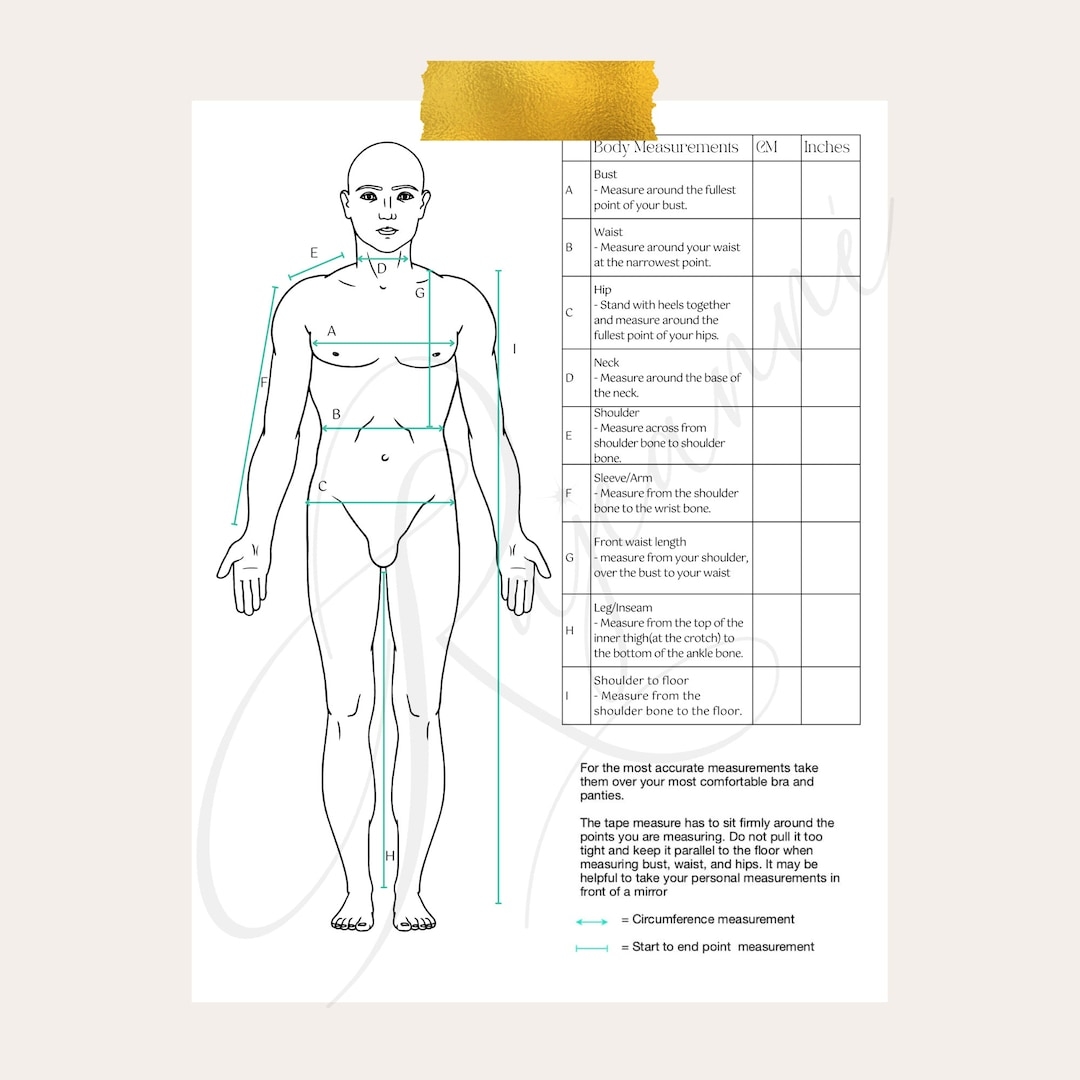 Male Body Measurement Chart Printable