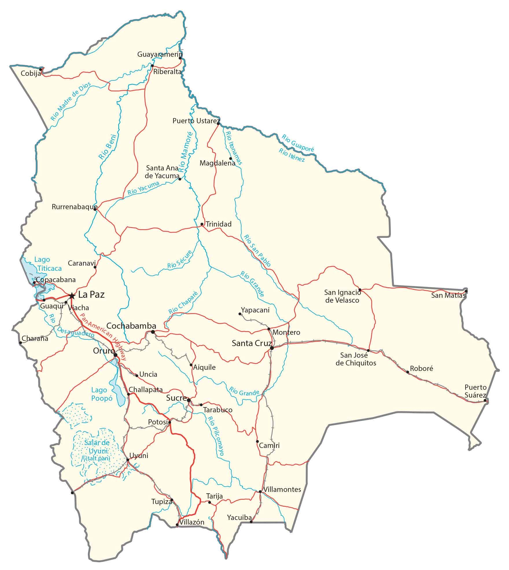 Map Of Bolivia Cities And Roads GIS Geography