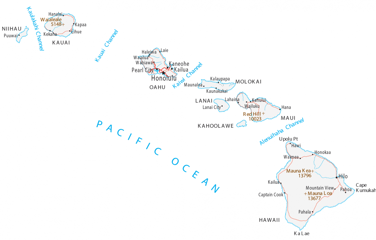 Map Of Hawaii Islands Printable
