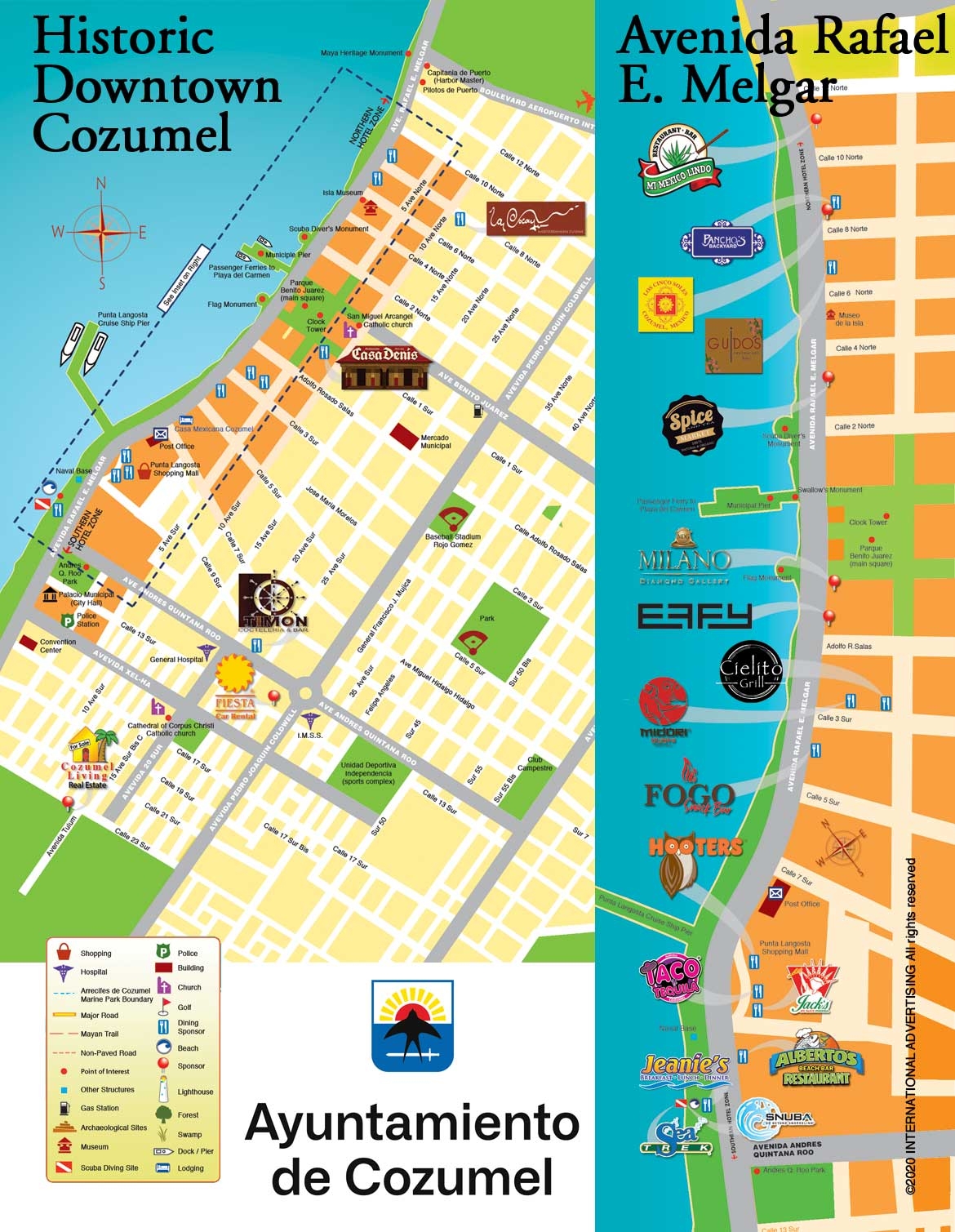 Map Of Historic Downtown Isla Cozumel Cozumel Visitors Guide