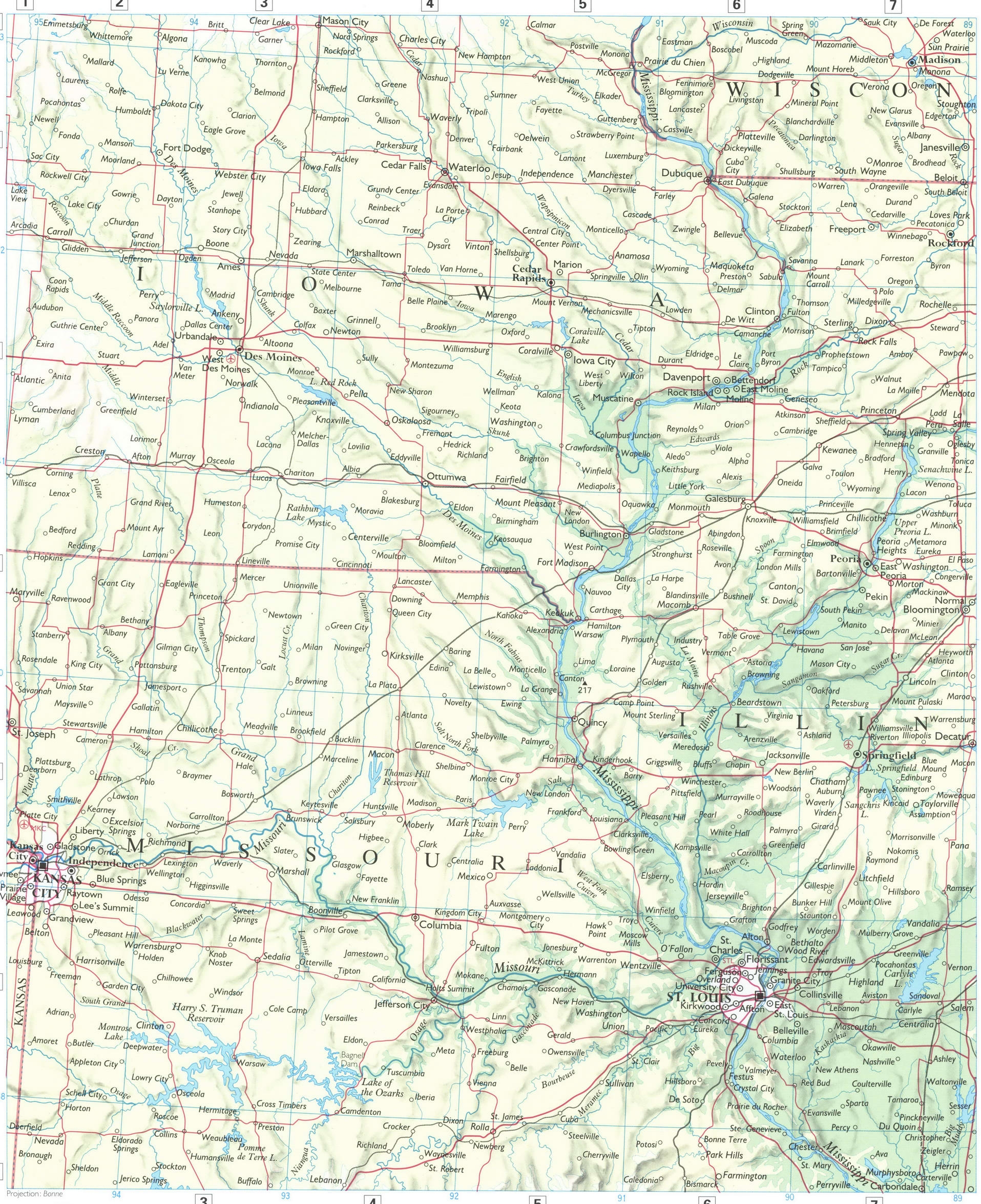 Map Of Midwest USA Printable A Detailed Physical Map Of The Midwest Region Of The USA With Cities And Roads 