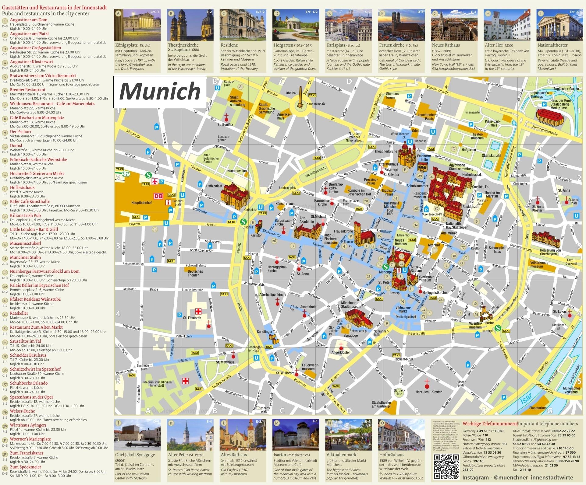 Map Of Munich Tourist Attractions And Monuments Of Munich Map Of Munich Tourist Attractions And Monuments Of Munich