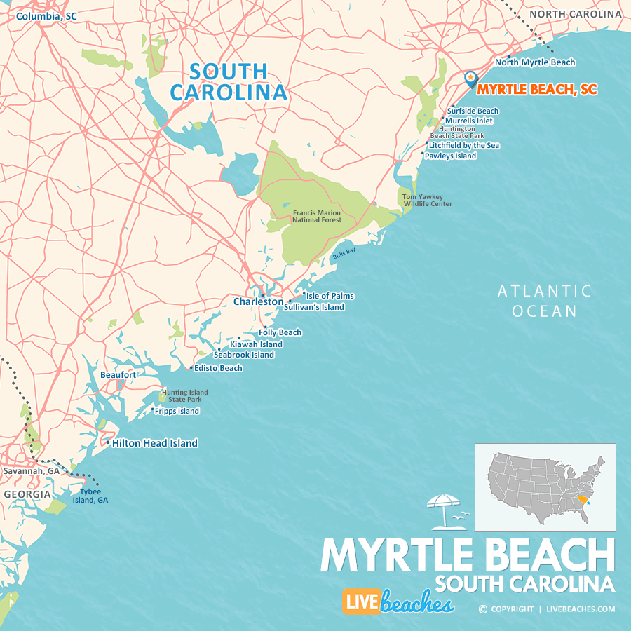 Map Of Myrtle Beach South Carolina Live Beaches