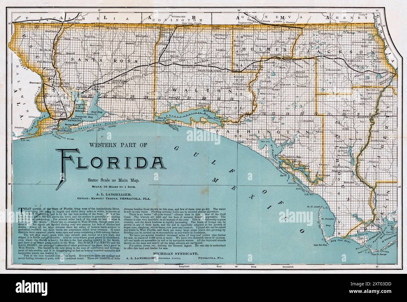 Map Of The Western Part Of Florida Florida Panhandle Circa 1895 Stock Photo Alamy