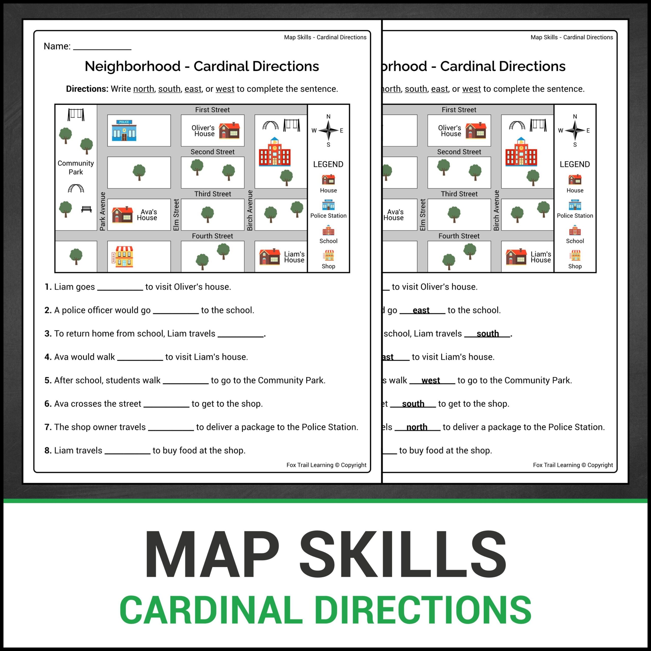 Map Skills Neighborhood Cardinal Directions Fill In The Blank Geography Lesson No Prep Worksheets Etsy Map Skills Neighborhood Cardinal Directions Fill In The Blank Geography Lesson No Prep Worksheets Etsy