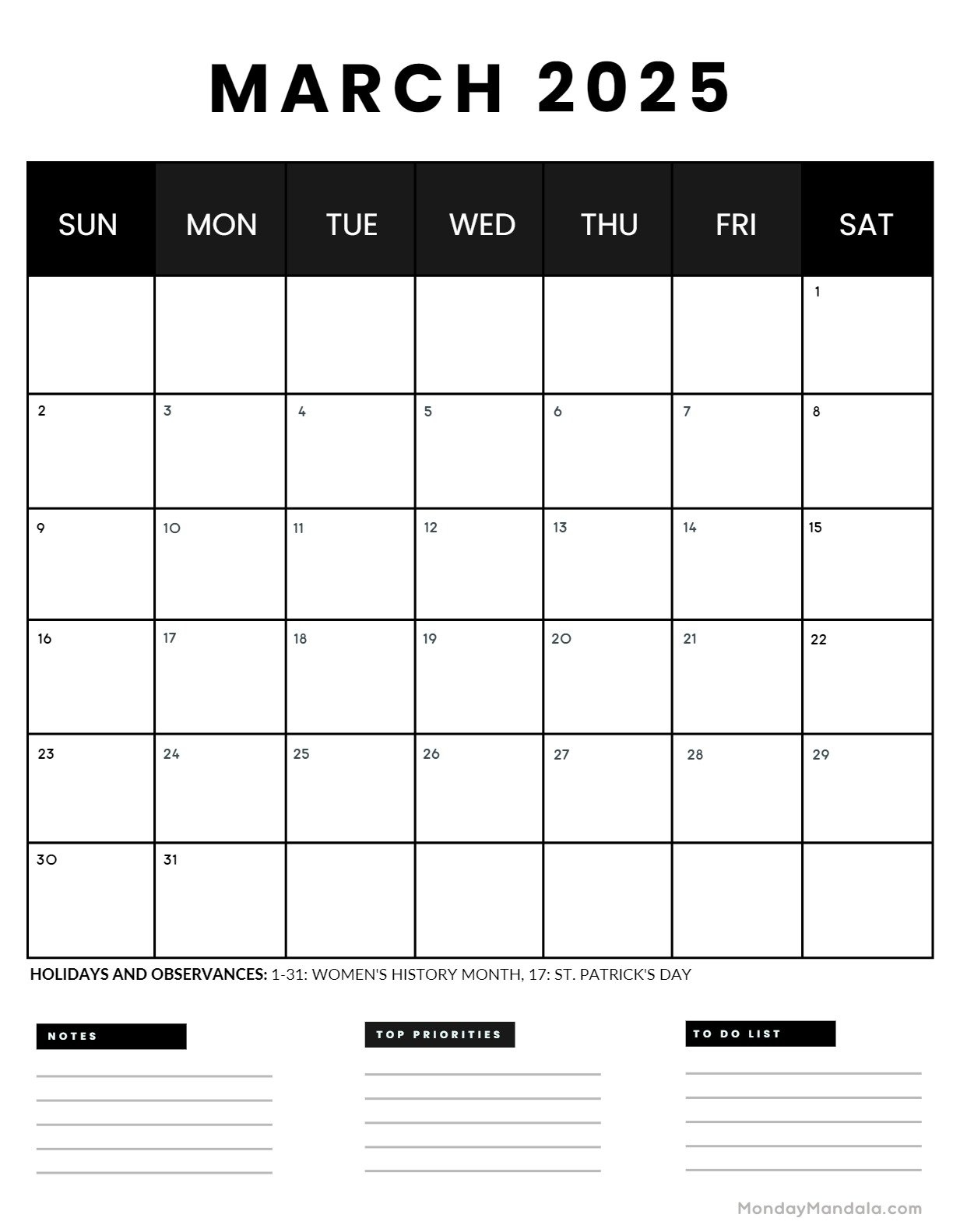 March 2025 Calendar 52 Free PDF Printables 