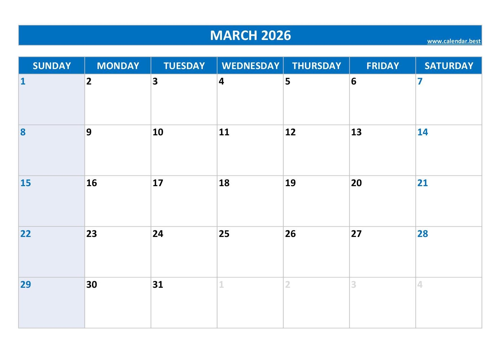 March 2026 Calendar Calendar best