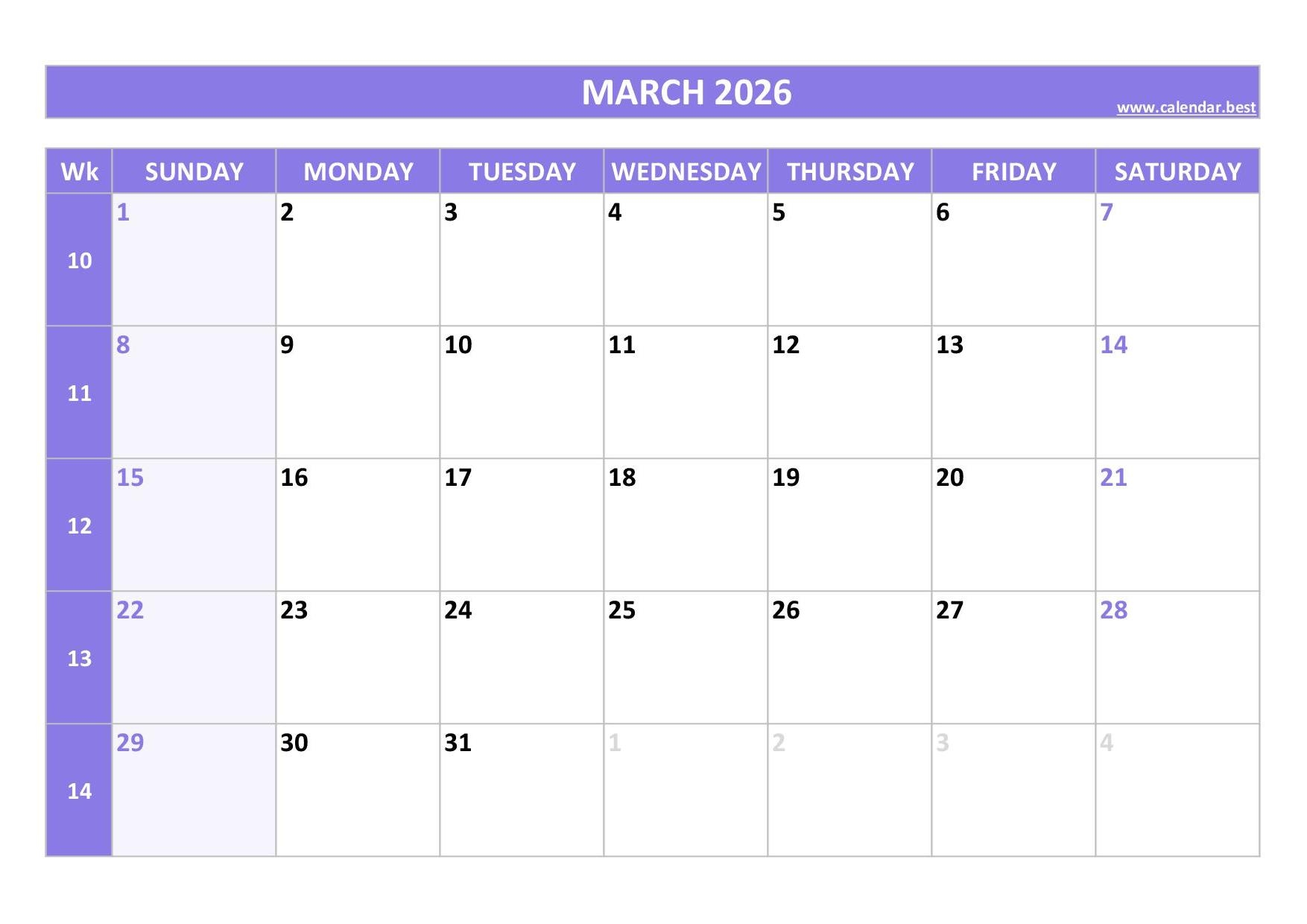 March 2026 Calendar Calendar best