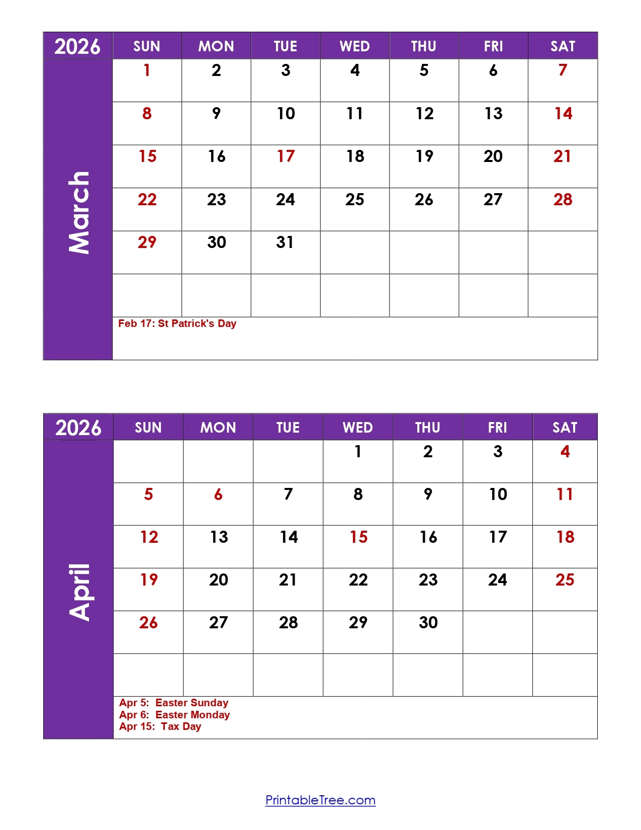 March And April 2026 Calendar Printable PDF 2 Month Calendar Template March And April 2026 Calendar Printable PDF 2 Month Calendar Template