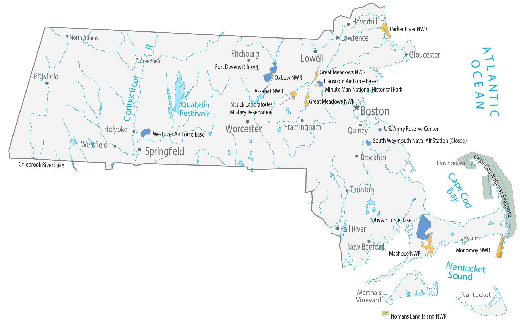 Massachusetts State Map Places And Landmarks GIS Geography
