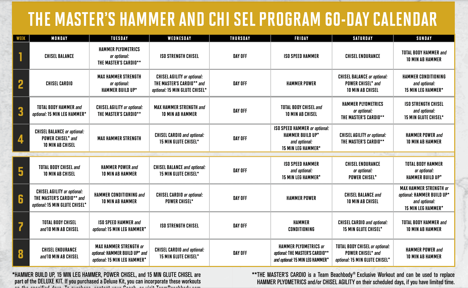 Masters Chisel Calendar Schedule And Meal Plan Printables Worksheets Library