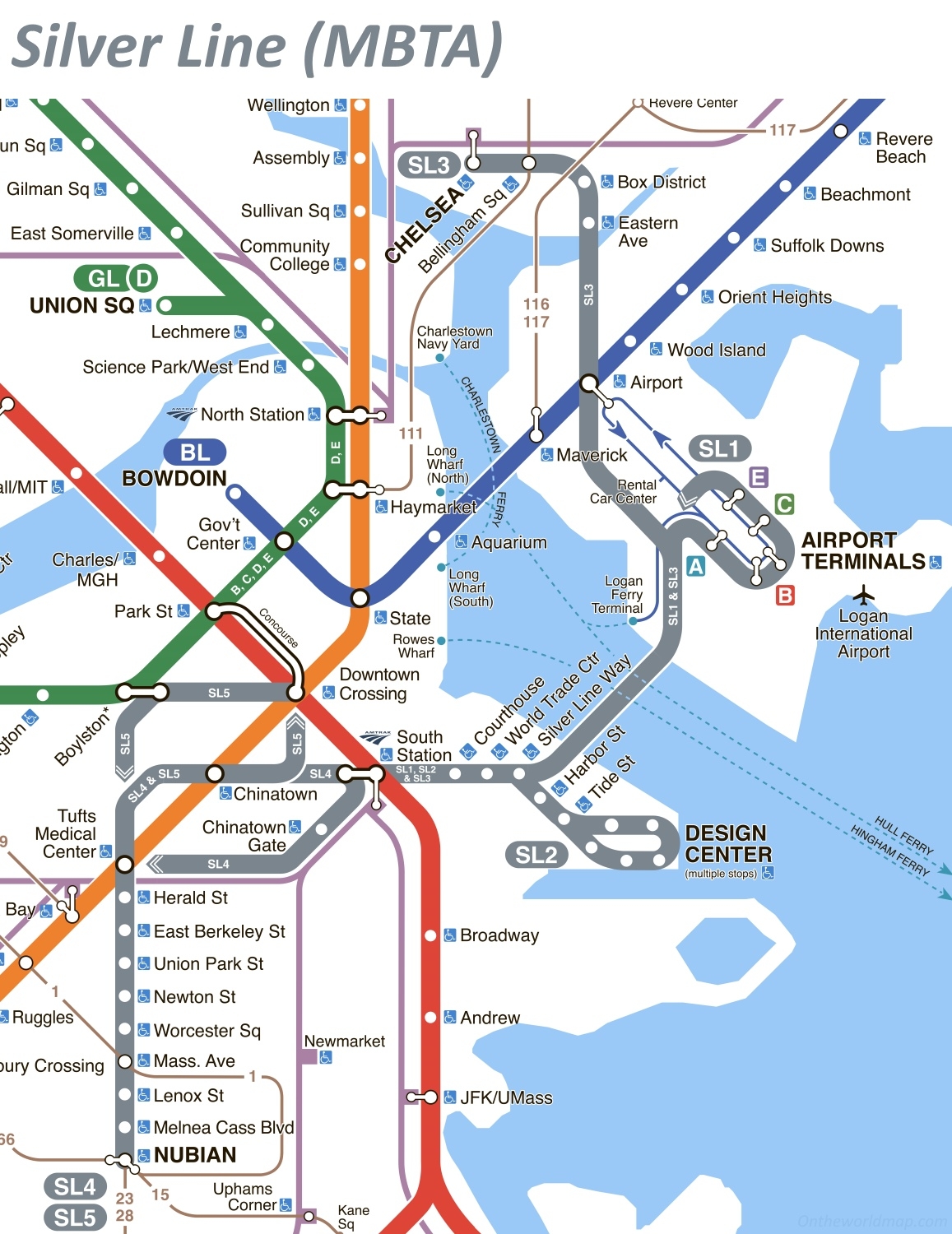 MBTA Subway Map Boston Massachusetts Boston T Maps Lines And Stations Ontheworldmap MBTA Subway Map Boston Massachusetts Boston T Maps Lines And Stations Ontheworldmap
