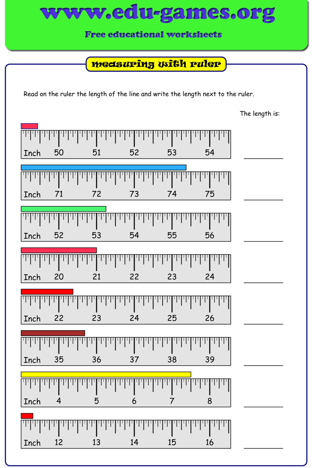Printable Ruler Worksheets