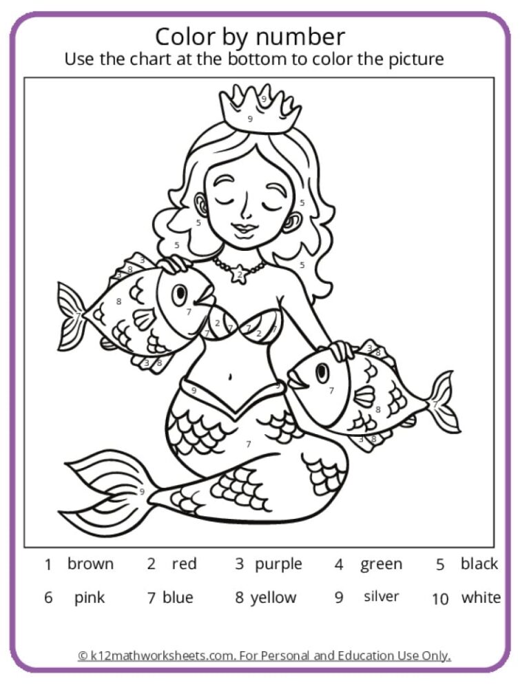 Mermaid Color By Number Pages