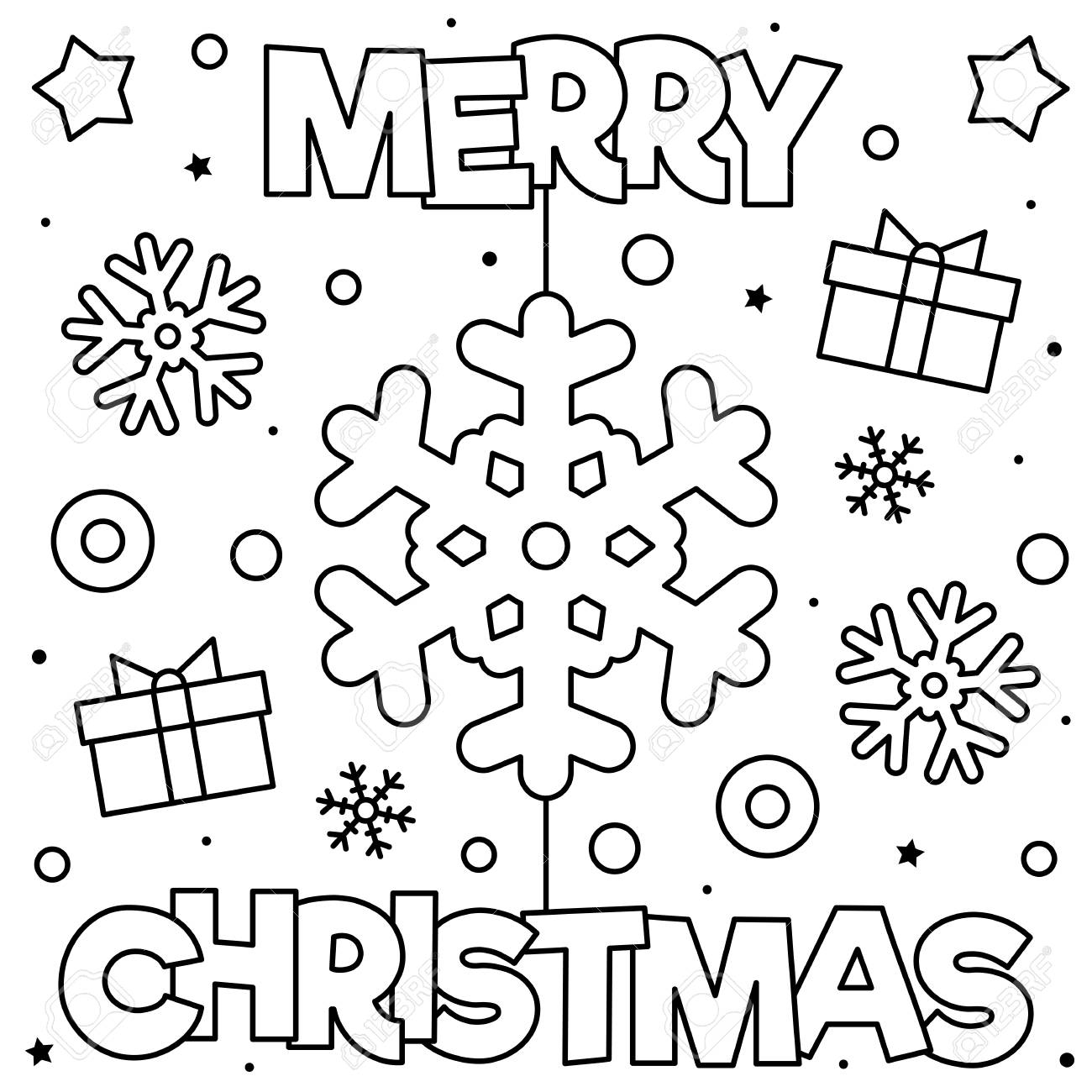 Merry Christmas Coloring Page Black And White Vector Illustration Stock Photo Picture And Royalty Free Image Image 110606672 