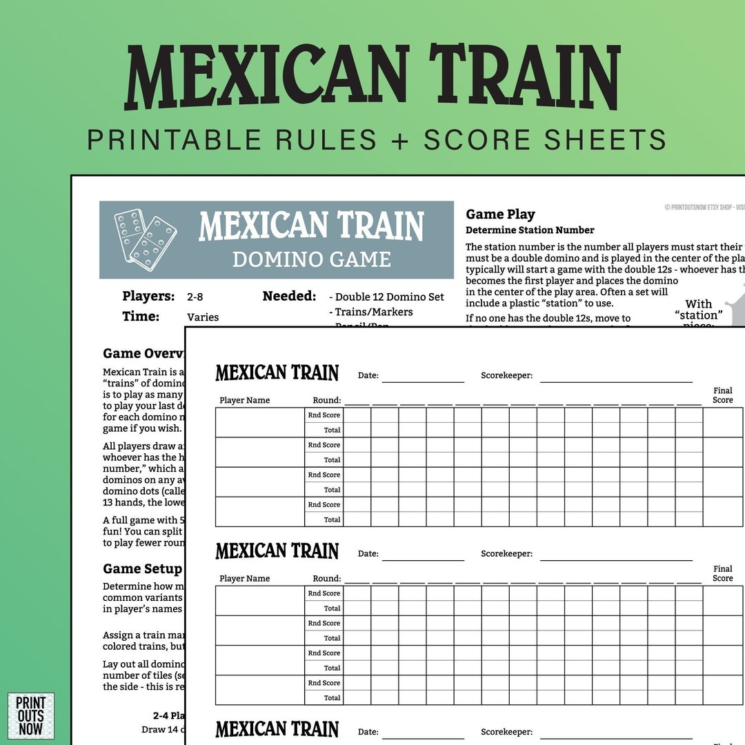 MEXICAN TRAIN Printable Rules U0026 Scoresheets Print As Many As You Need Easy Print At Home Download Etsy