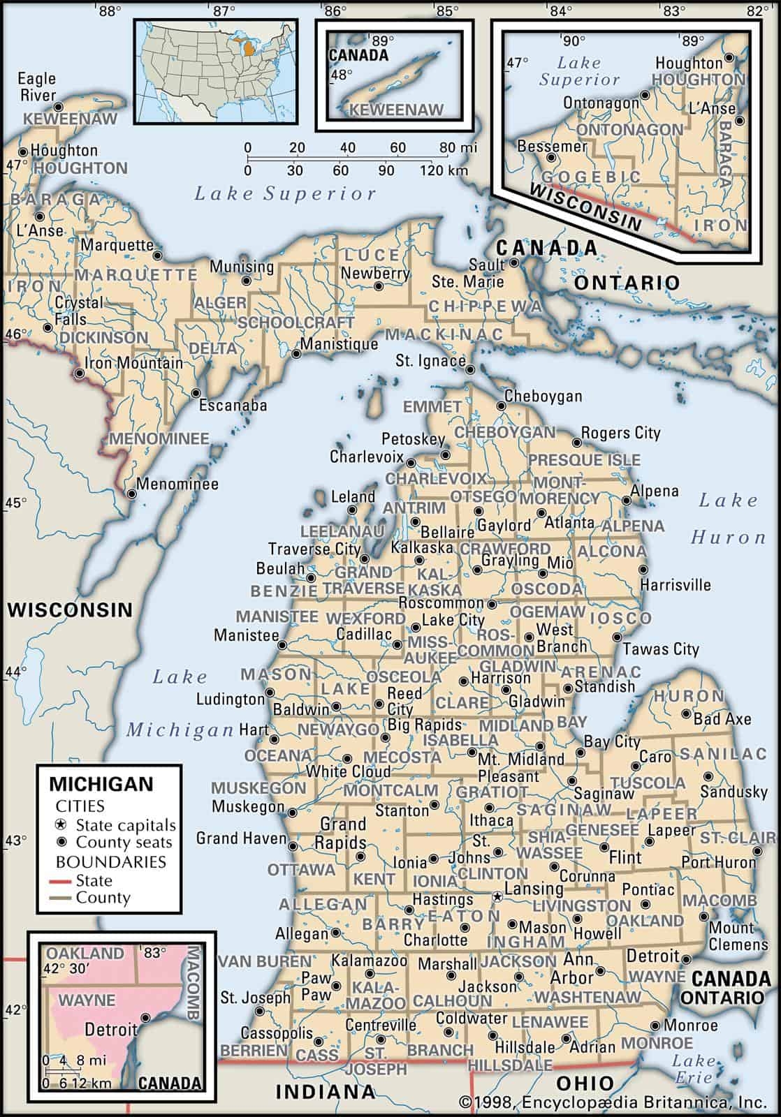 Printable Michigan Map With Cities