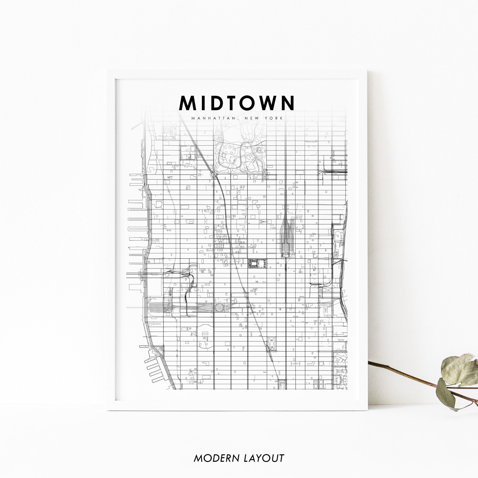 Midtown Manhattan NYC Map Print New York USA Map Art Poster City Street Road Map Print Nursery Room Wall Office Decor Printable Map Etsy