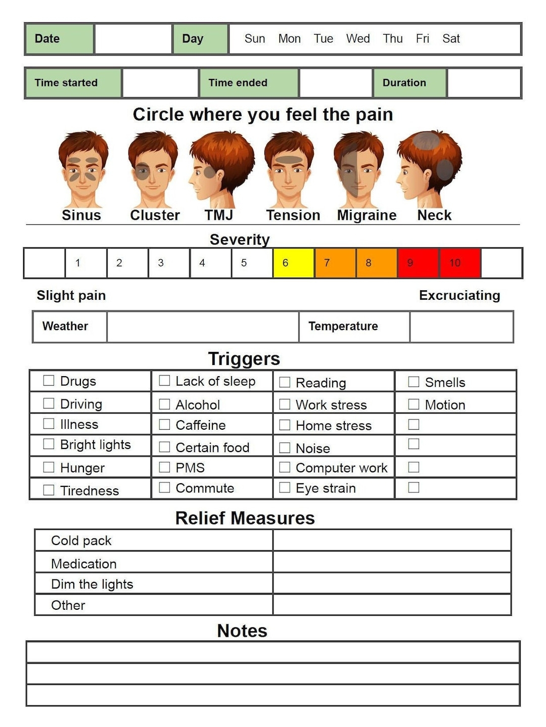 Migraine Tracker Symptom Log Printable PDF Instant Download Etsy