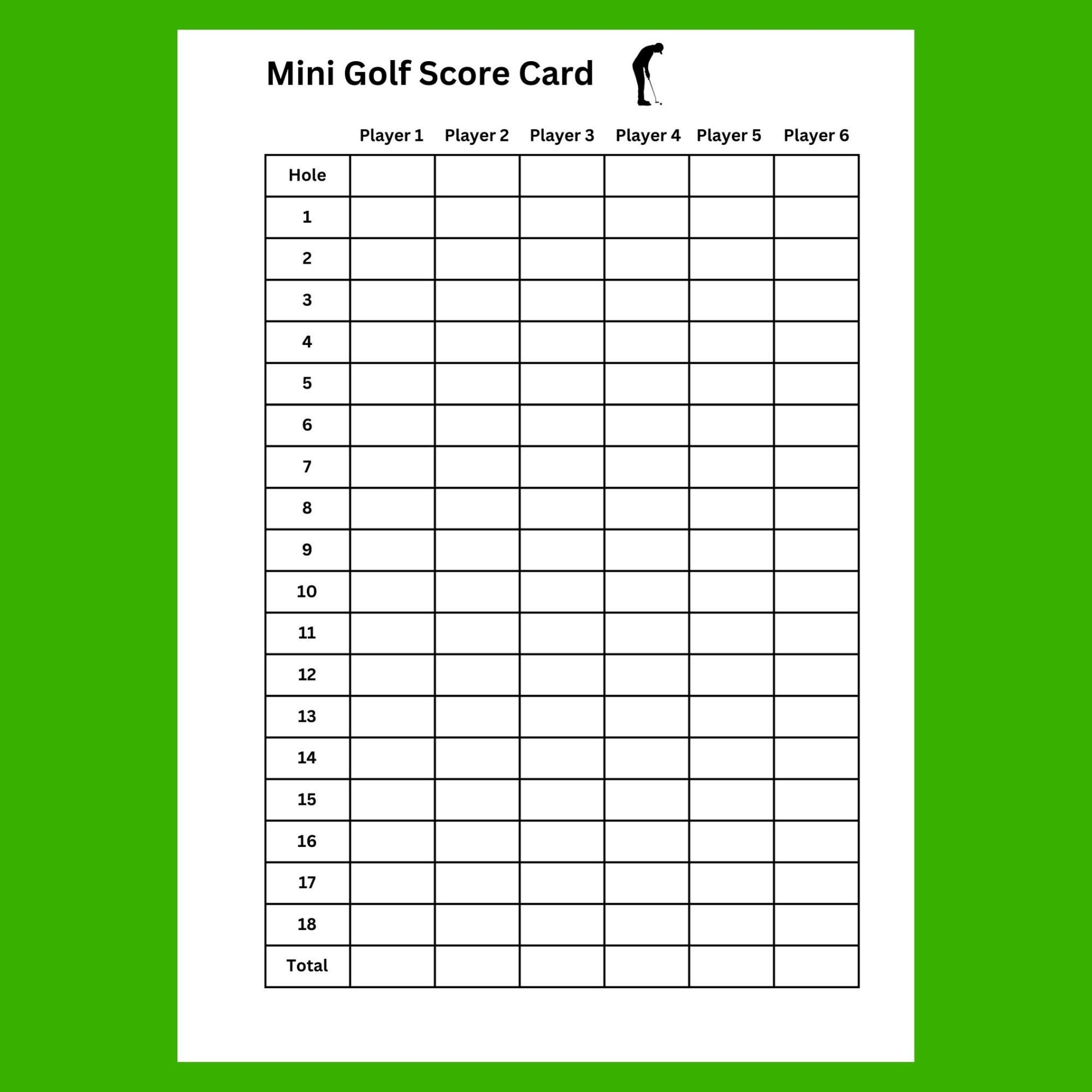 Printable Golf Tournament Score Sheet