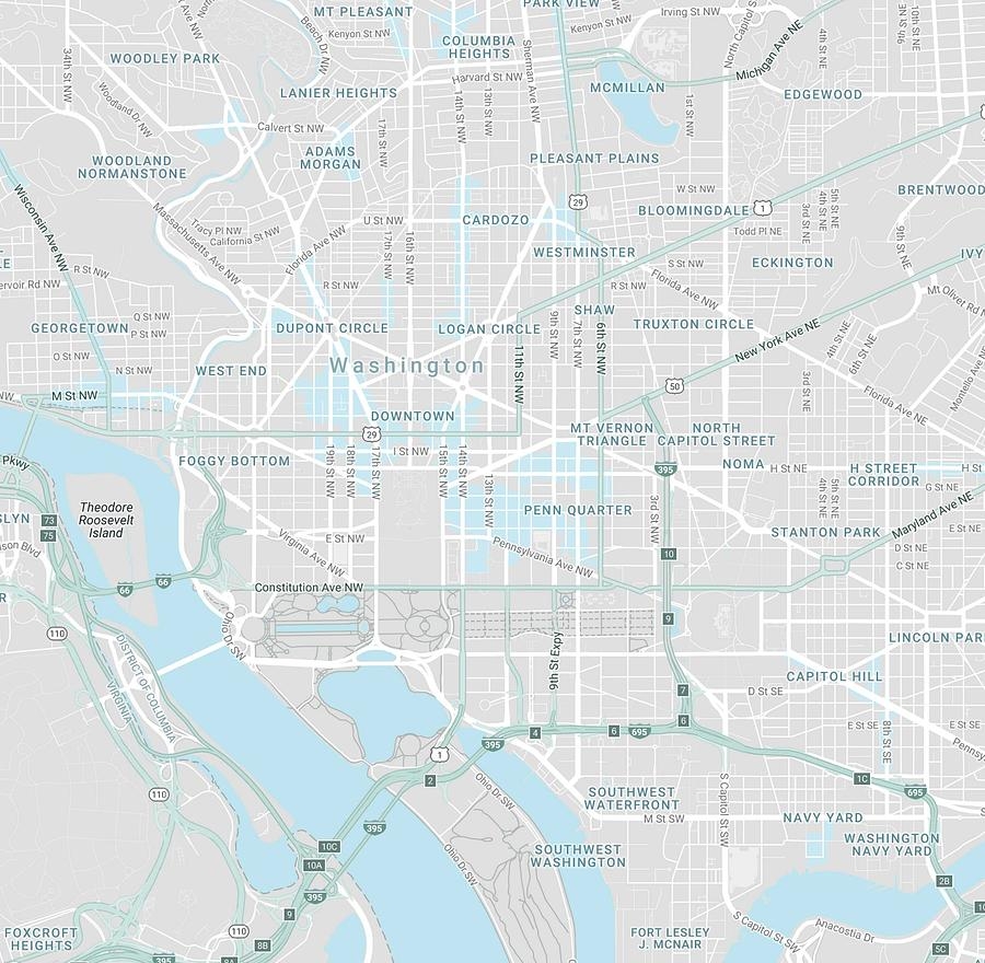 Minimalist Modern Map Of Downtown Washington DC USA 3 Painting By Celestial Images Fine Art America