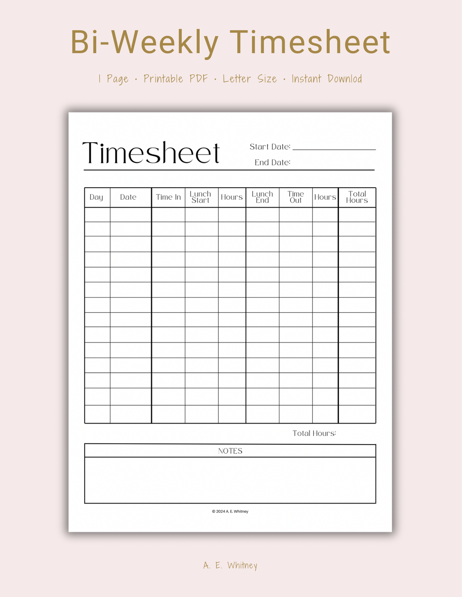 Printable Bi Weekly Time Sheets