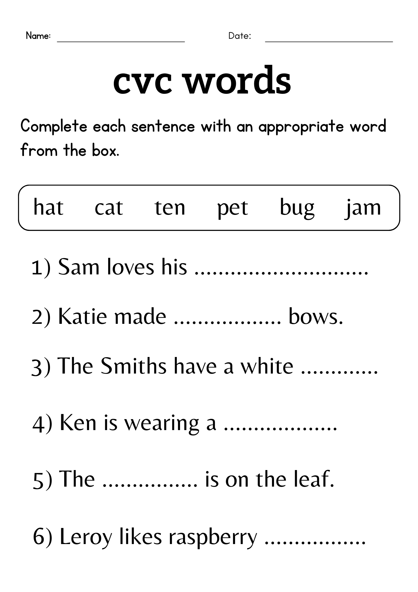 Missing Letter Cvc Words Activity Worksheet For Grade 1 Or 2 Made By Teachers