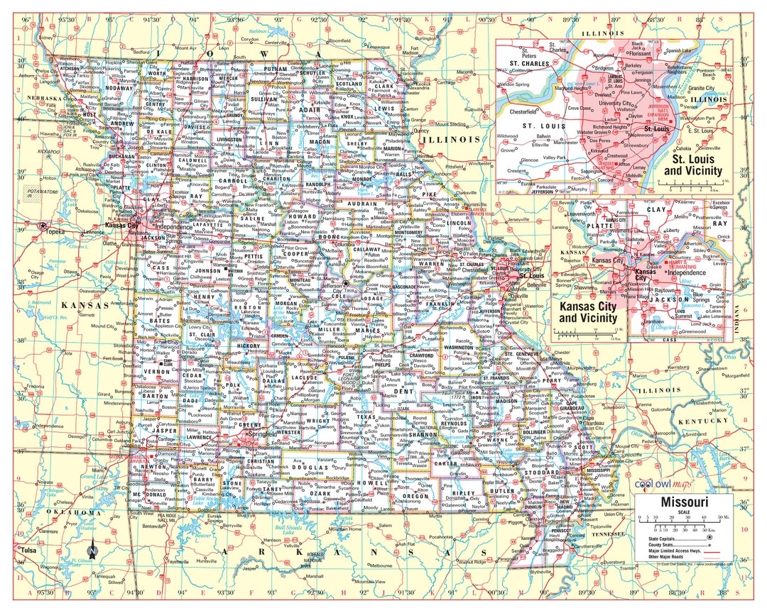 Missouri State Wall Map Large Print Poster 24 Missouri State Wall Map Large Print Poster 24