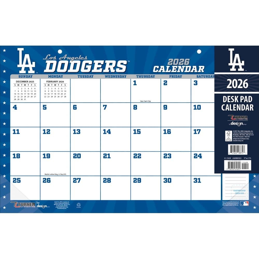 MLB Los Angeles Dodgers Small 2026 Desk Pad Calendars
