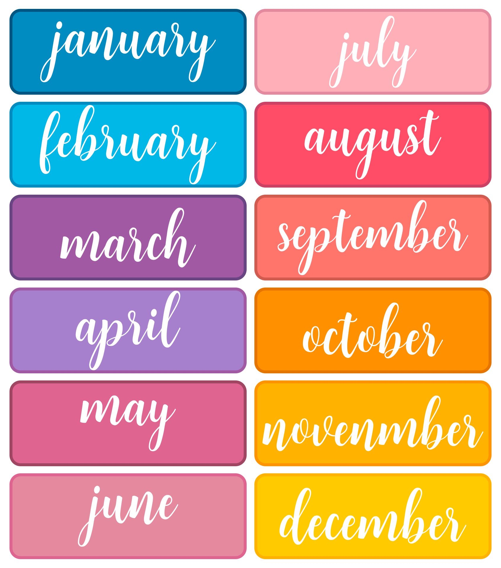 Months Of The Year Printable Calendar Months Of The Year Printable Calendar