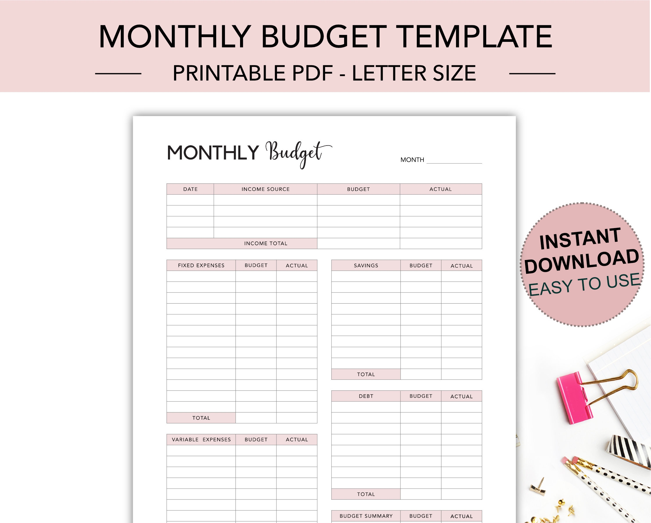 Monthly Budget Template Budget Planner Monthly Budget Printable Budget Template Expense Tracker Money Tracker Etsy UK