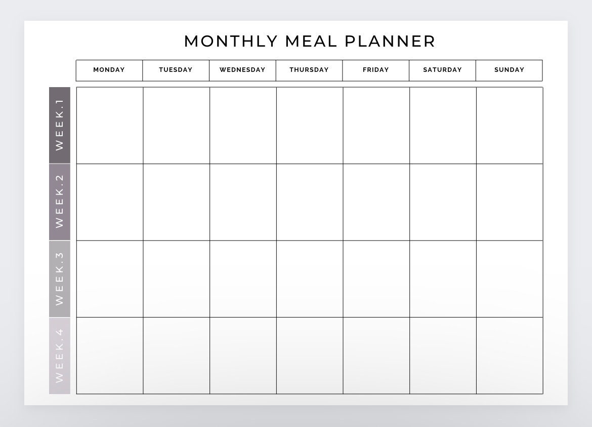Monthly Meal Planner Grocery List meal Planning Template meal Prep menu Planner meal Planner Template meal Planner meal Planning PDF Etsy