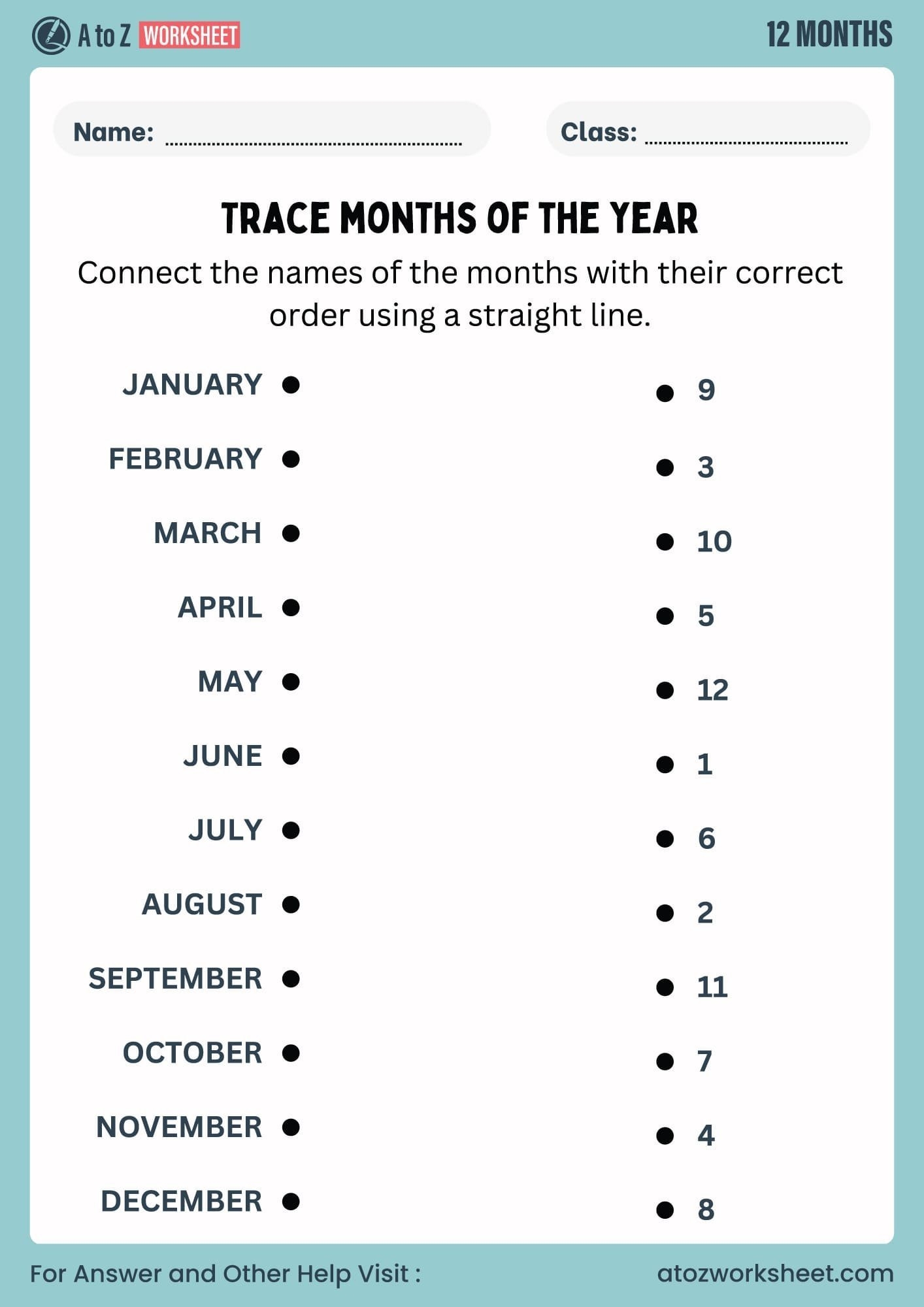 Months Of The Year Worksheets Printable
