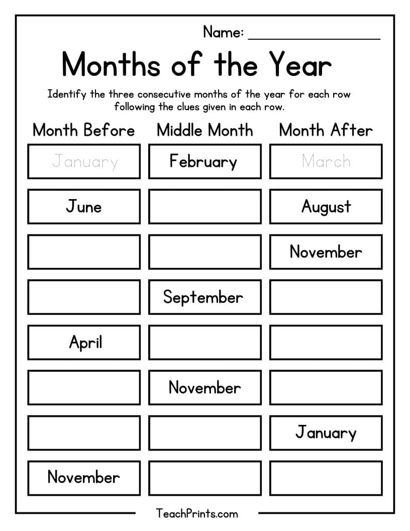 Months Of The Year Worksheets Free PDF Printables Teach Prints Months Of The Year Worksheets Free PDF Printables Teach Prints