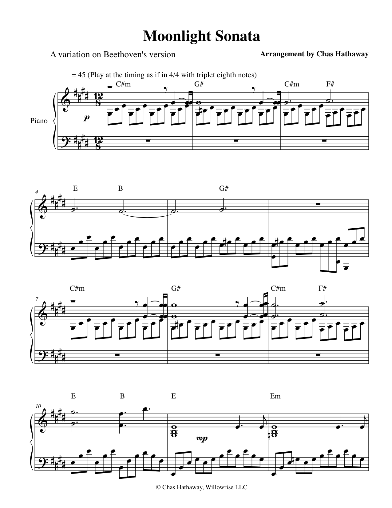 Moonlight Sonata Sheet Music By Chas Hathaway