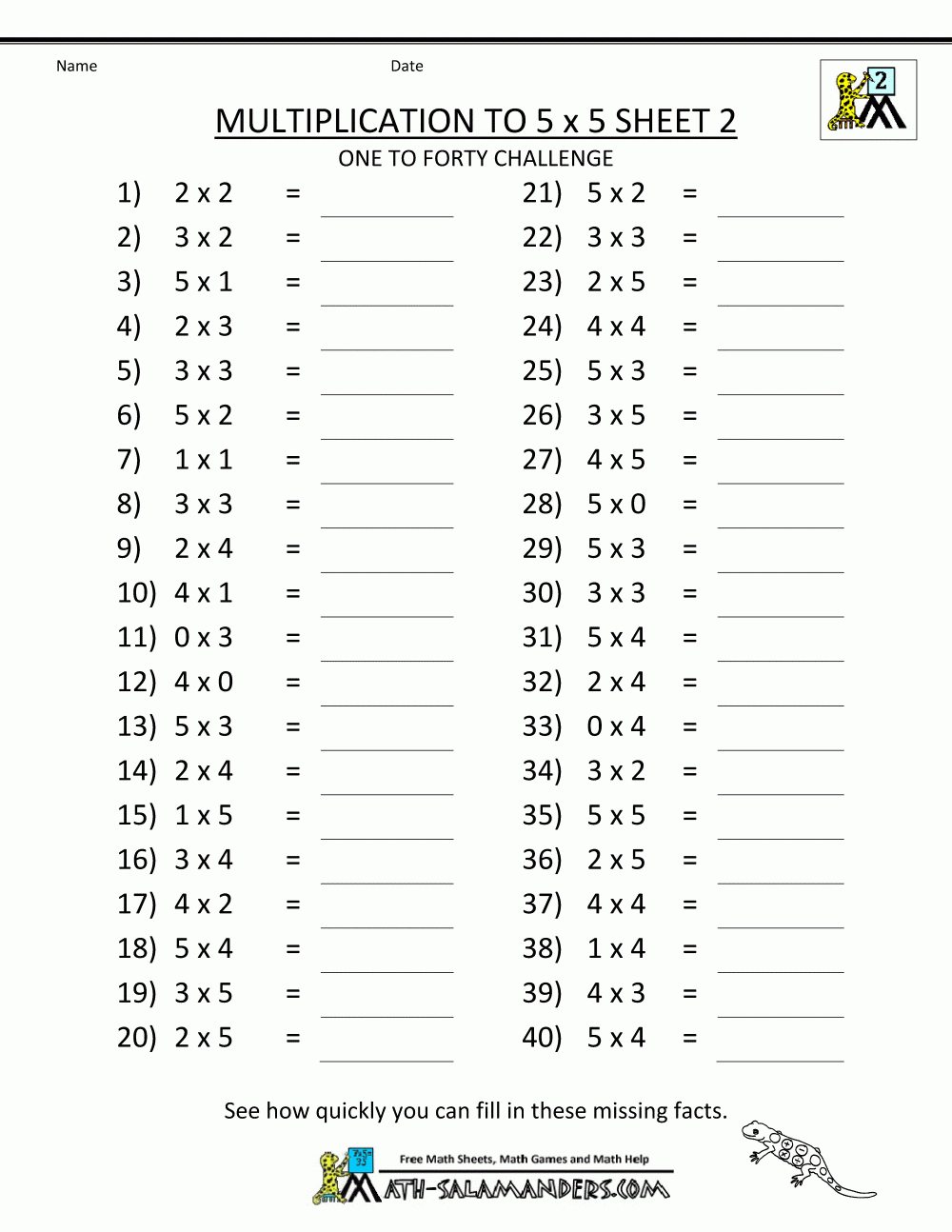 Printable Multiplication Worksheets Free