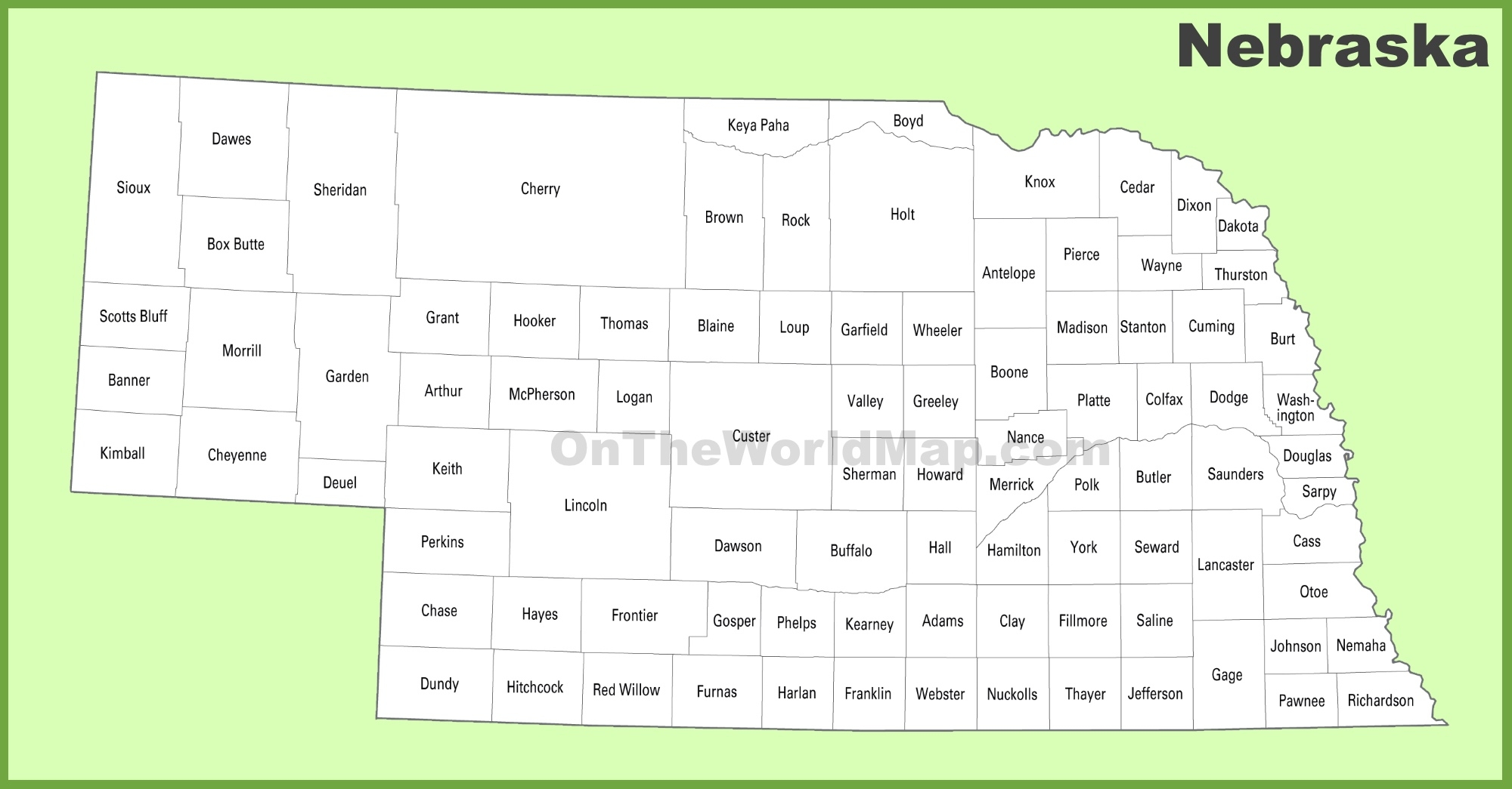 Nebraska County Map Ontheworldmap