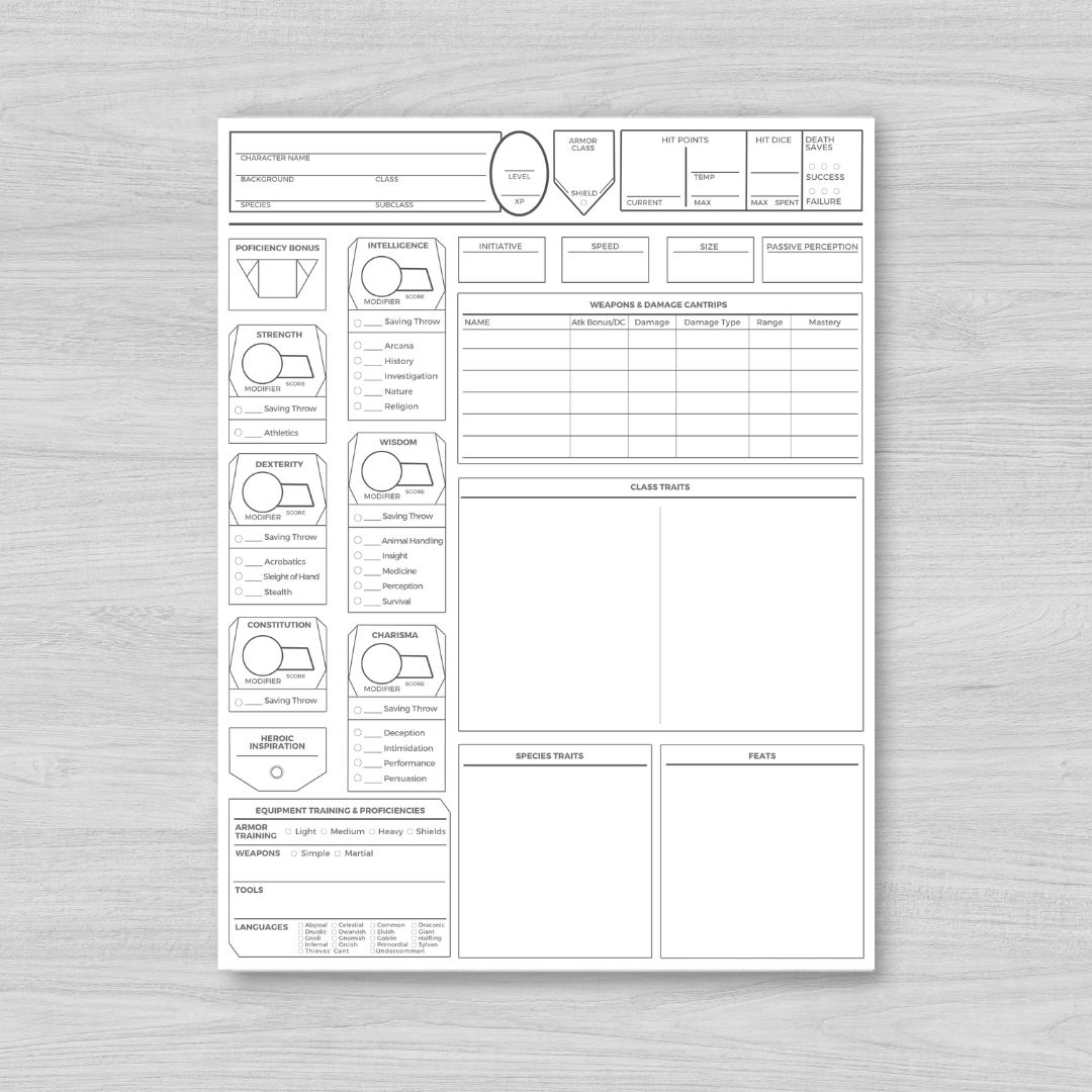 New DnD Character Sheet Revised Non Fillable Print Only House Of Lolth