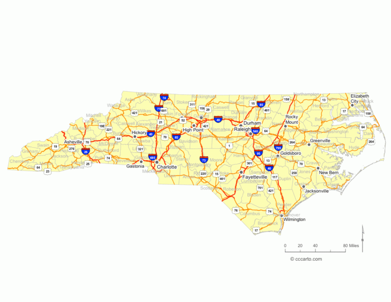 North Carolina s Roads North Carolina s Interstates And Hwys Map CCCarto