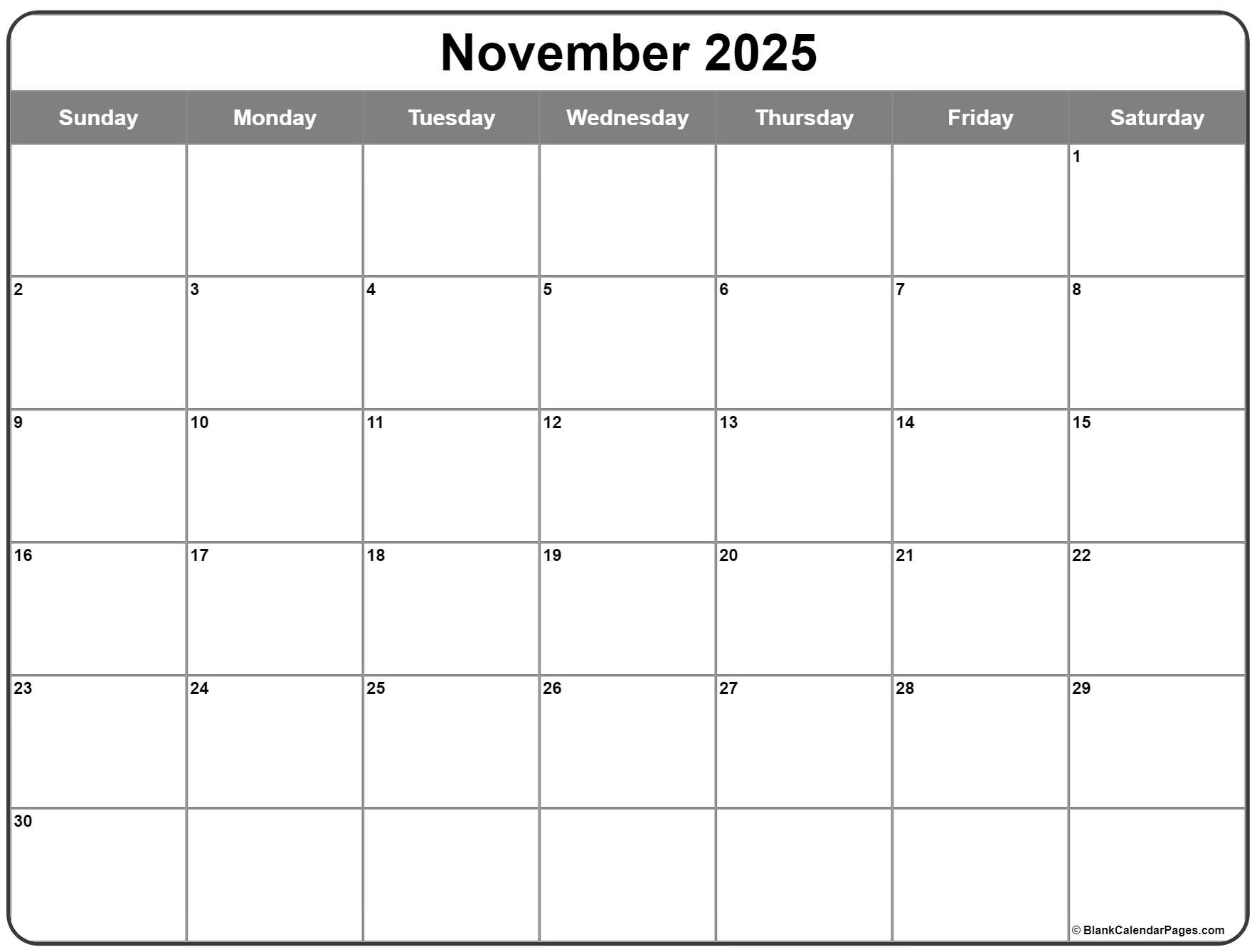 November 2025 Calendar Free Printable Calendars