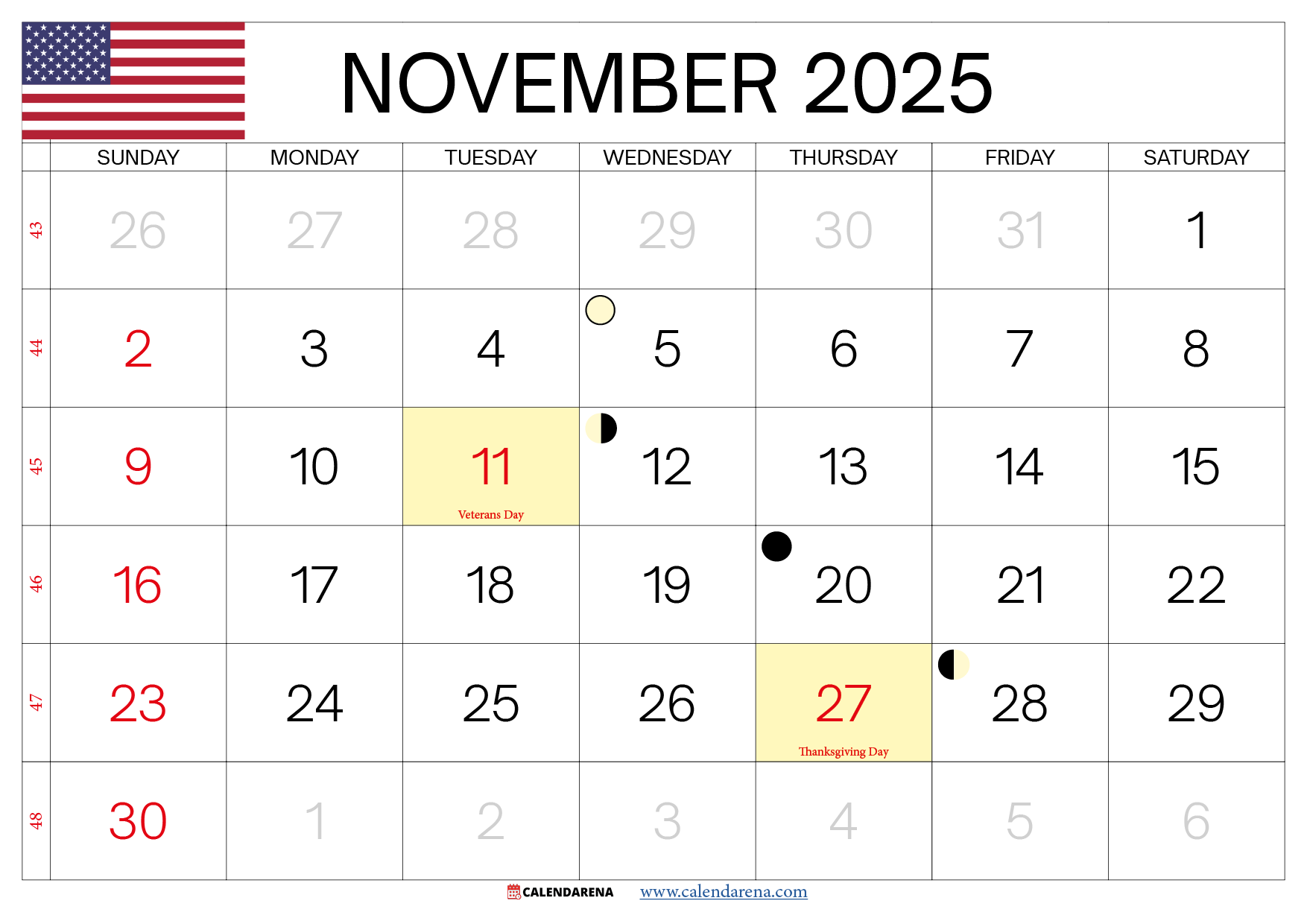 November 2025 Calendar Free Printable Online