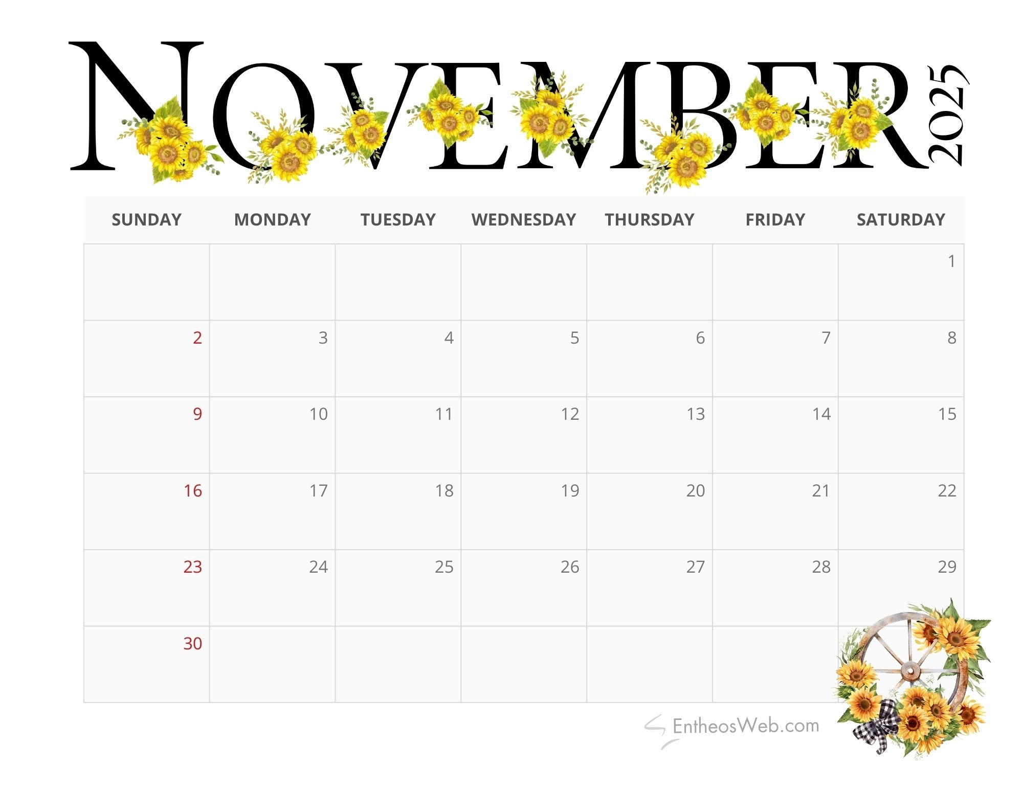 November 2025 Calendar Printables EntheosWeb