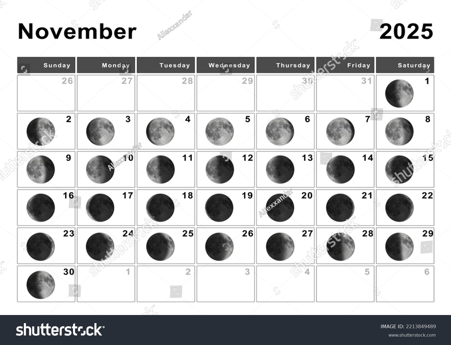 November 2025 Lunar Calendar Moon Cycles Stock Illustration 2213849489 Shutterstock