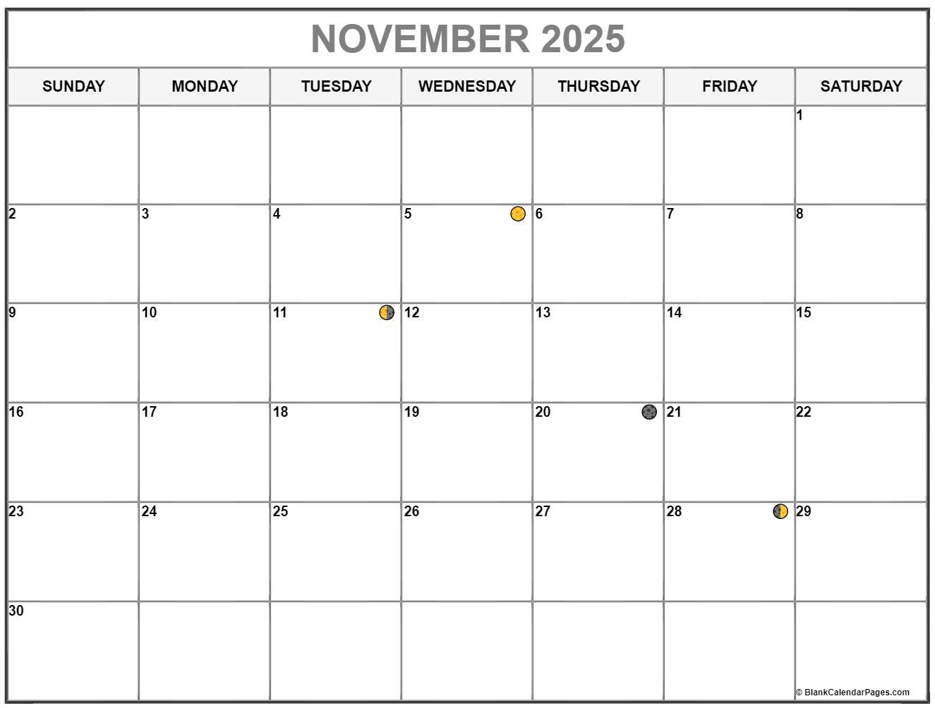 November 2025 Lunar Calendar Moon Phase Calendar