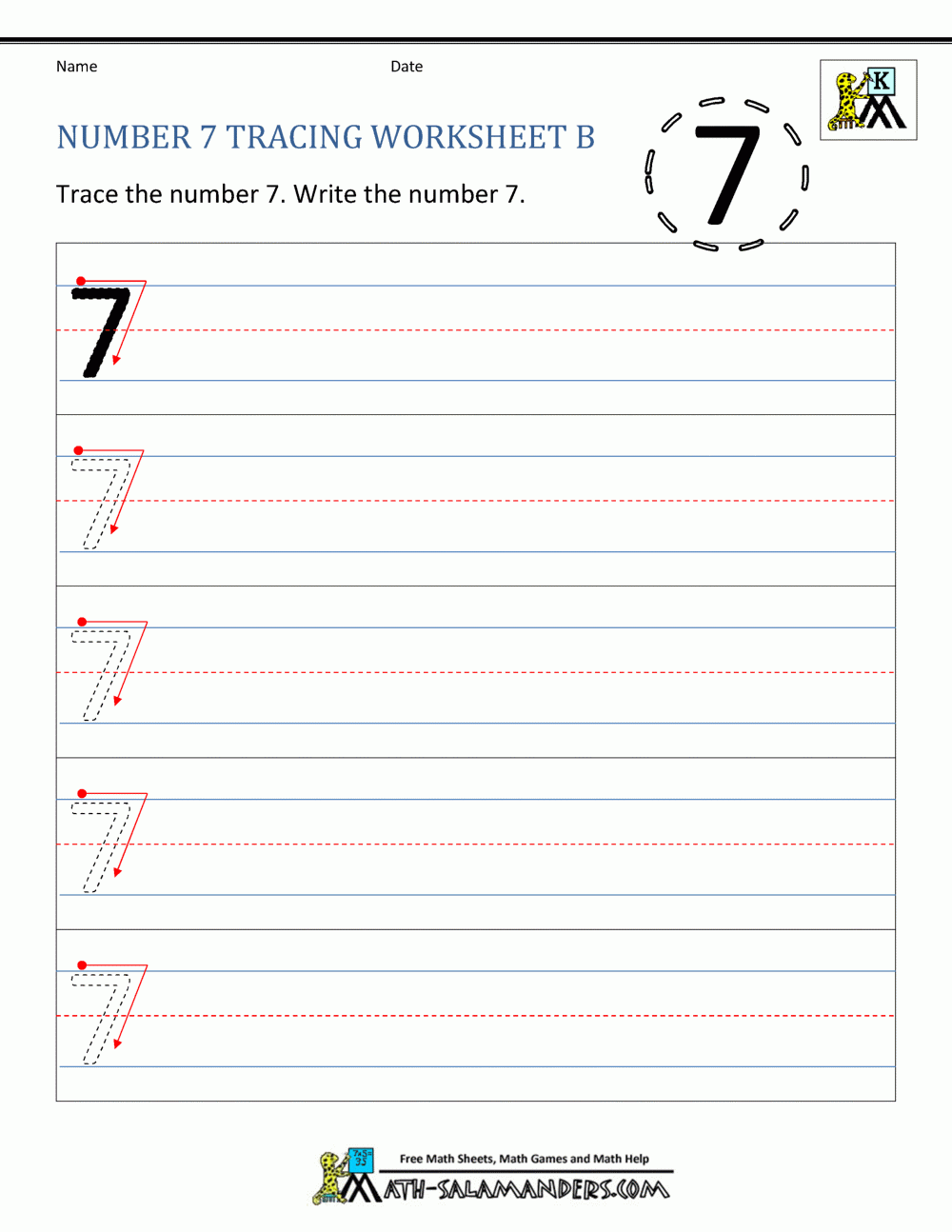 Number 7 Printable Worksheets
