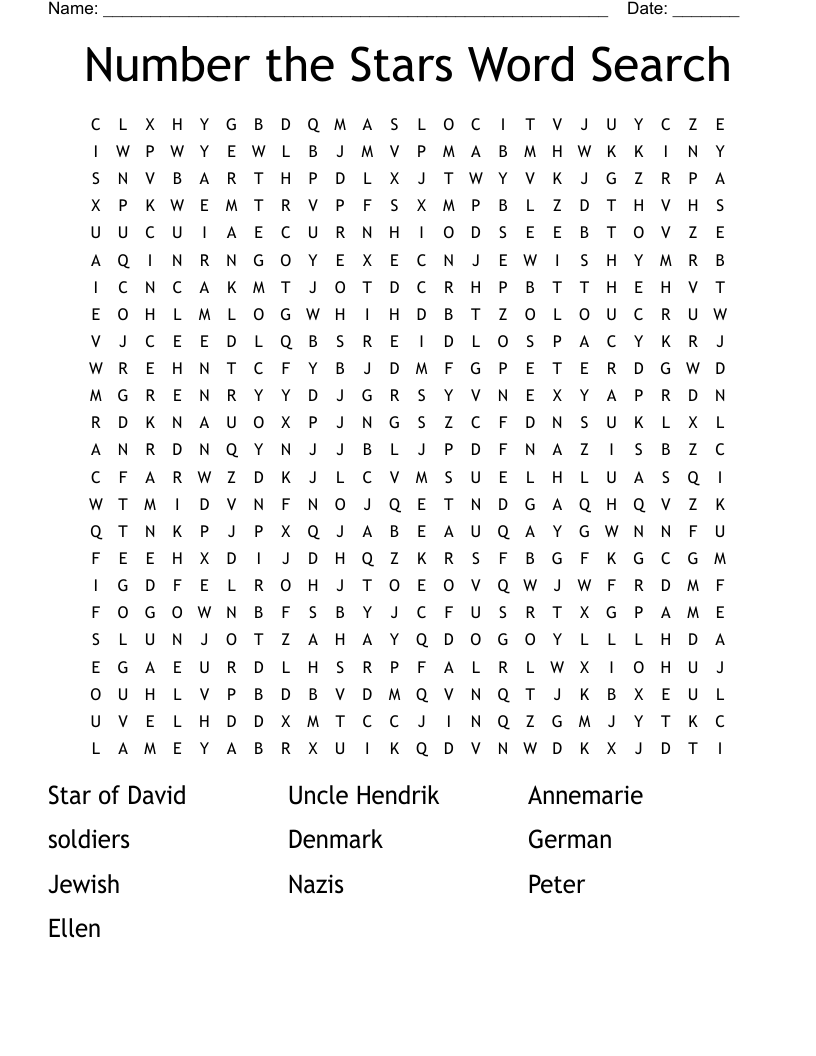 Number The Stars Word Search WordMint