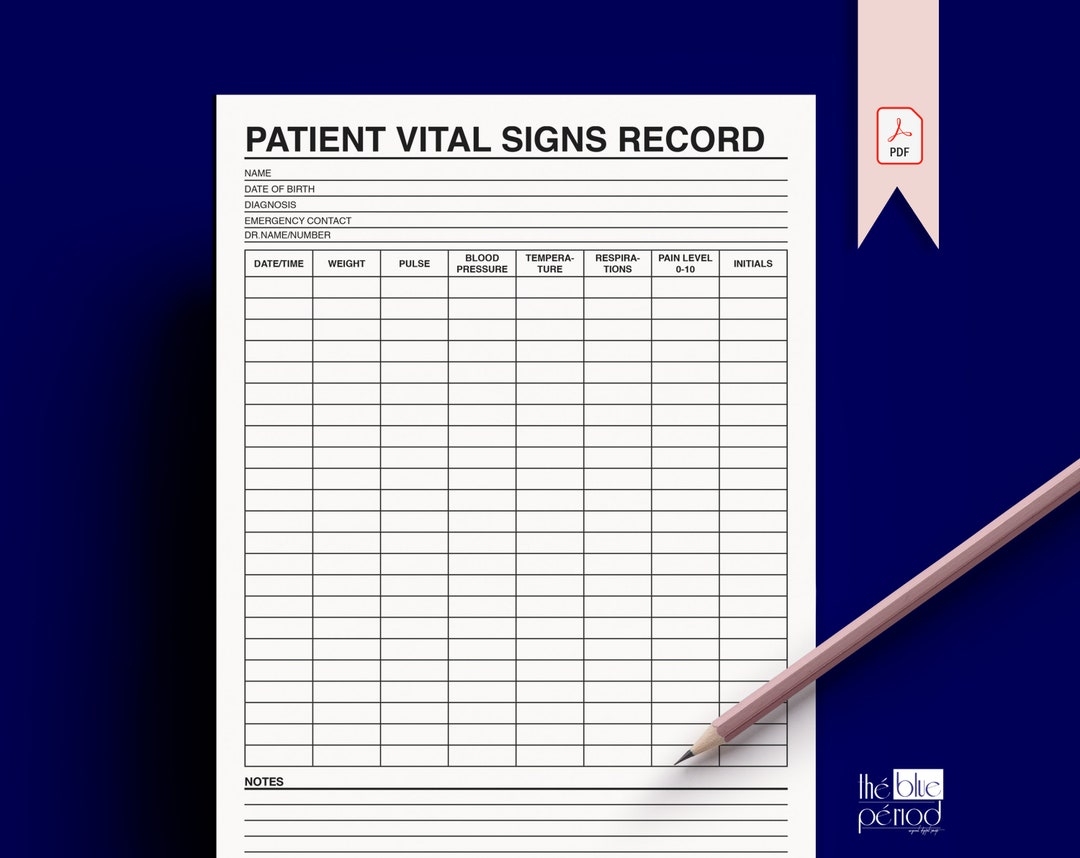 Nurse Patient Vital Signs Record Sheet PDF Etsy